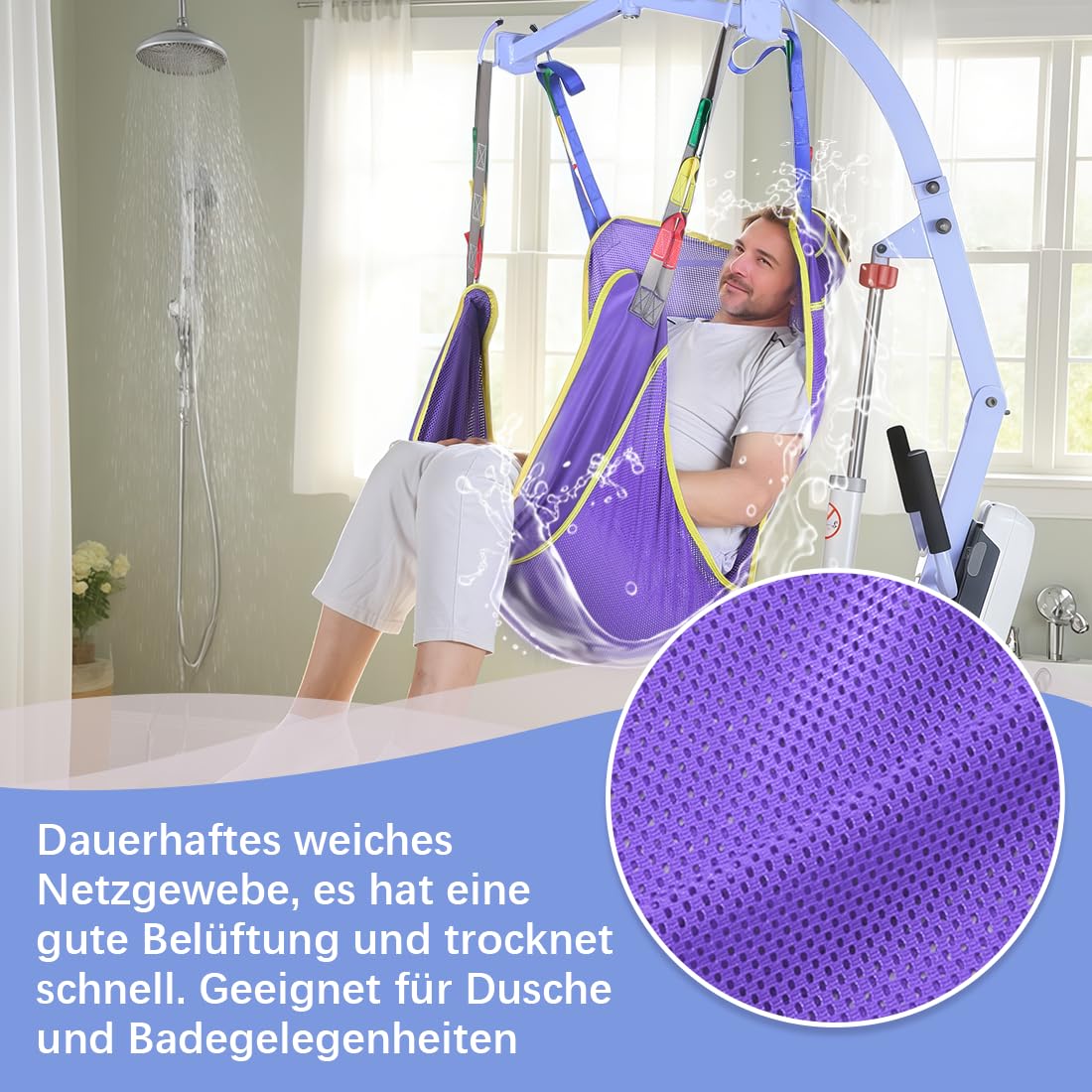 EZ Assistive La correa de elevación para pacientes con cuerpo completo cuenta con una correa de malla de cuatro puntos para transferencias de pacientes y soporte de hasta 230 kg. (lila, ninguno)