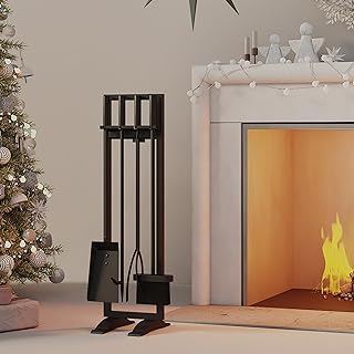 Fire Beauty Fireplace Tools Set 5 Pieces Fireside Accessories Fire Kit Stand Woodstove Tools Holder Wrought Iron Handle Indoor Fireset Stand