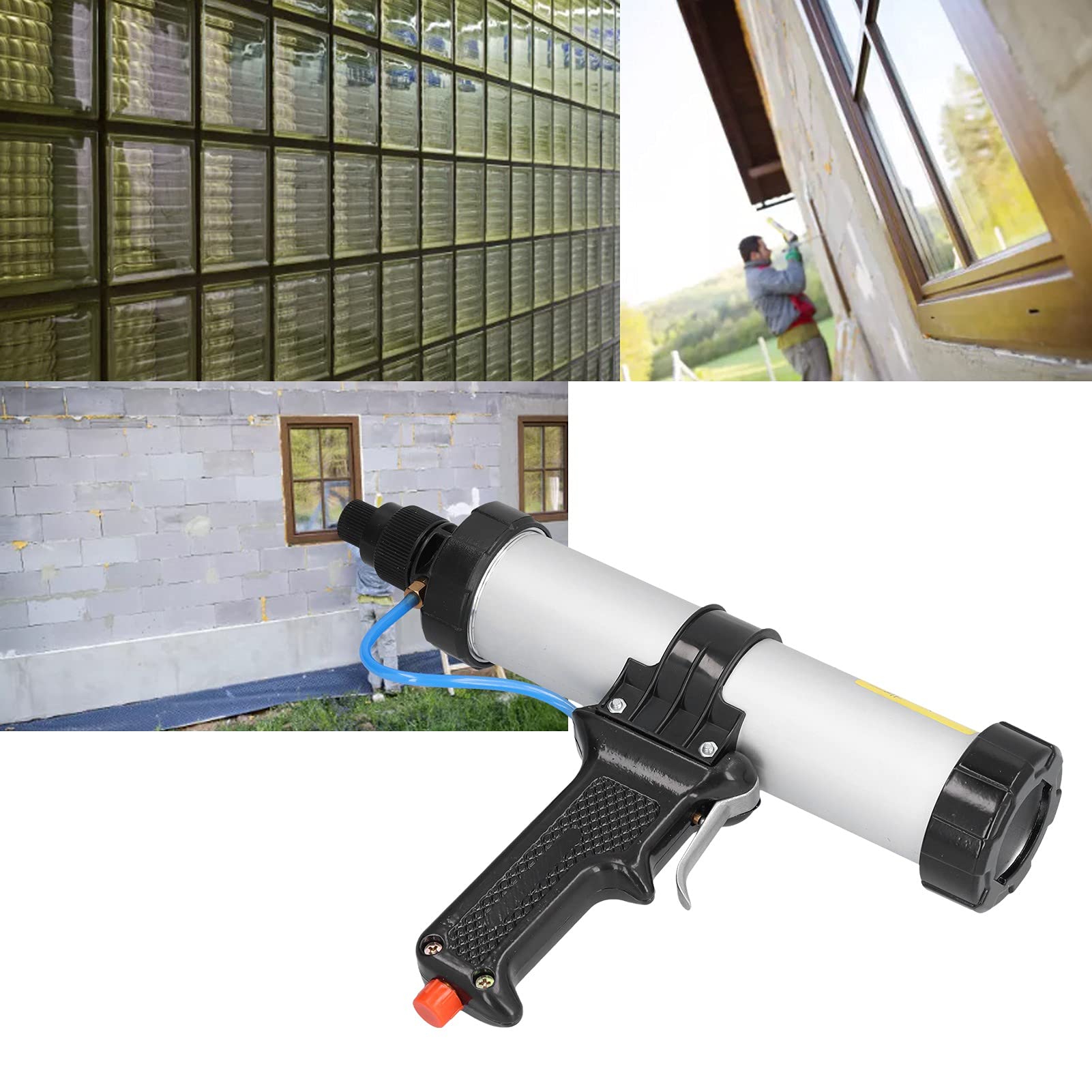 Pistola de Calafateo de Aire Neumática, Pistola de Calafateo Inalámbrica Profesional de 310 Ml con Regulador de Flujo de Aire, Pistola de Calafateo Neumática de Aleación de Aluminio
