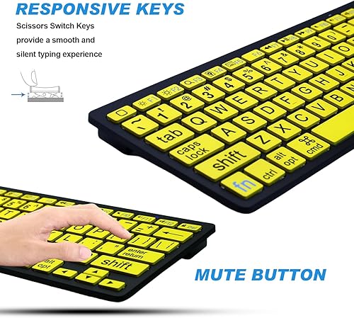 Miniatura 7 de HXMJ - Mini teclado Bluetooth de impresión grande compatible con iPad, iPhone, iPod, MacBook para personas mayores y personas con discapacidad