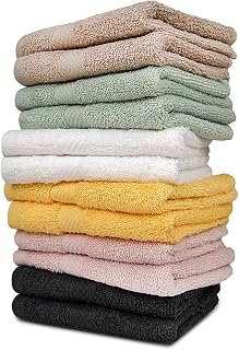 ZUPERIA 100% Cotton Bath Wash Cloths - 12 Pack - 12" x 12"- Highly Absorbent Soft Washcloths for Face, Gym Towels, Hotel Spa Quality, Reusable Multipurpose Towels (12 Pack, 6 Multicolors)