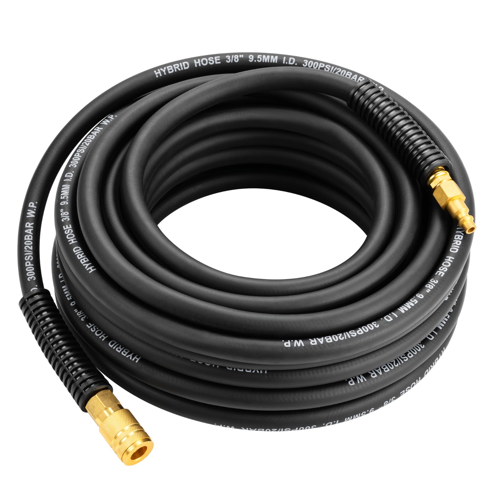 3/8" Hybrid Air Hose, 50Ft Air Compressor Hose,Heavy Duty, Lightweight, Kink Resistant, All-Weather Flexibility with 1/4-Inch Industrial Quick Coupler