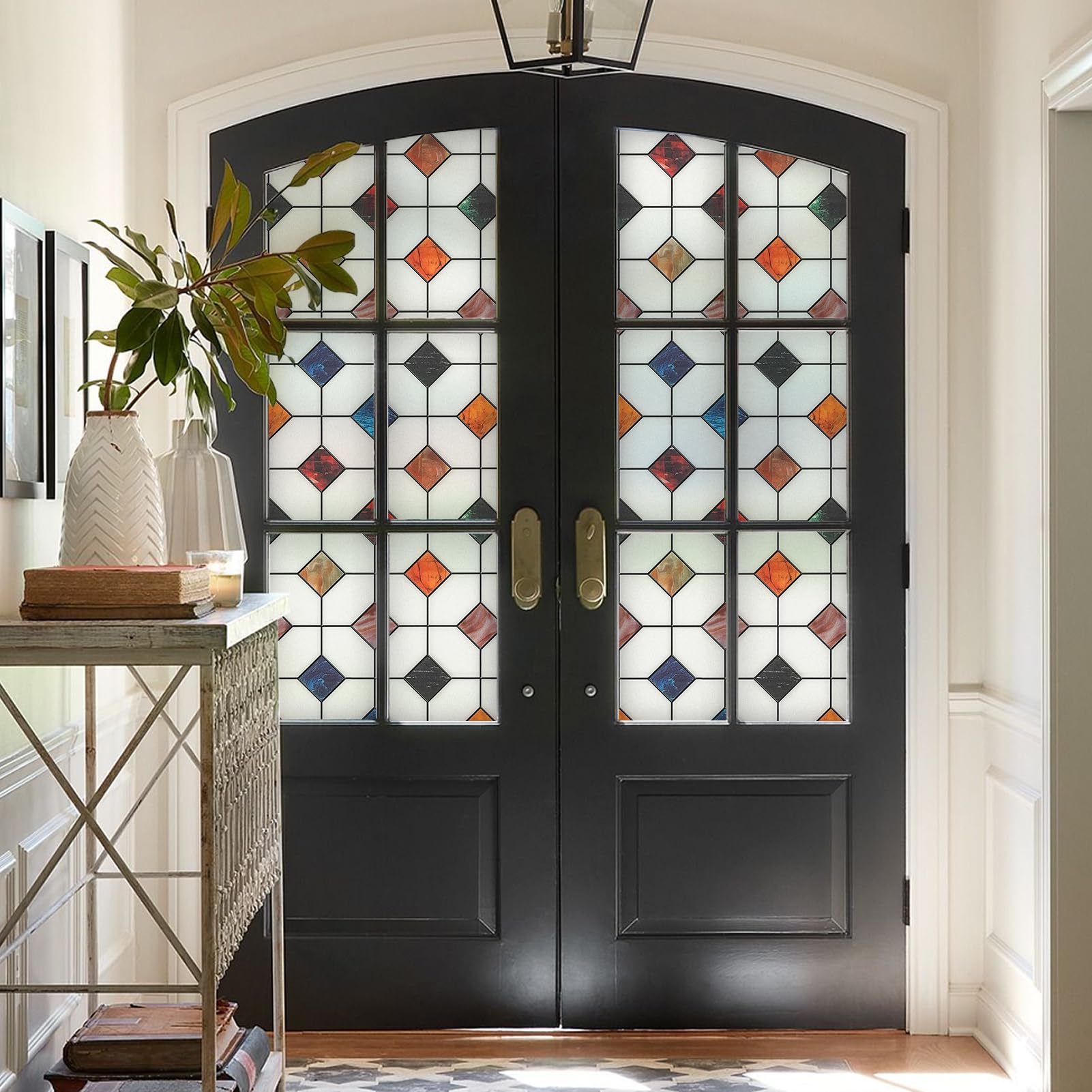DKTIE Buntglas-Fensterfolie, geometrische Muster, 89,9 x 300 cm