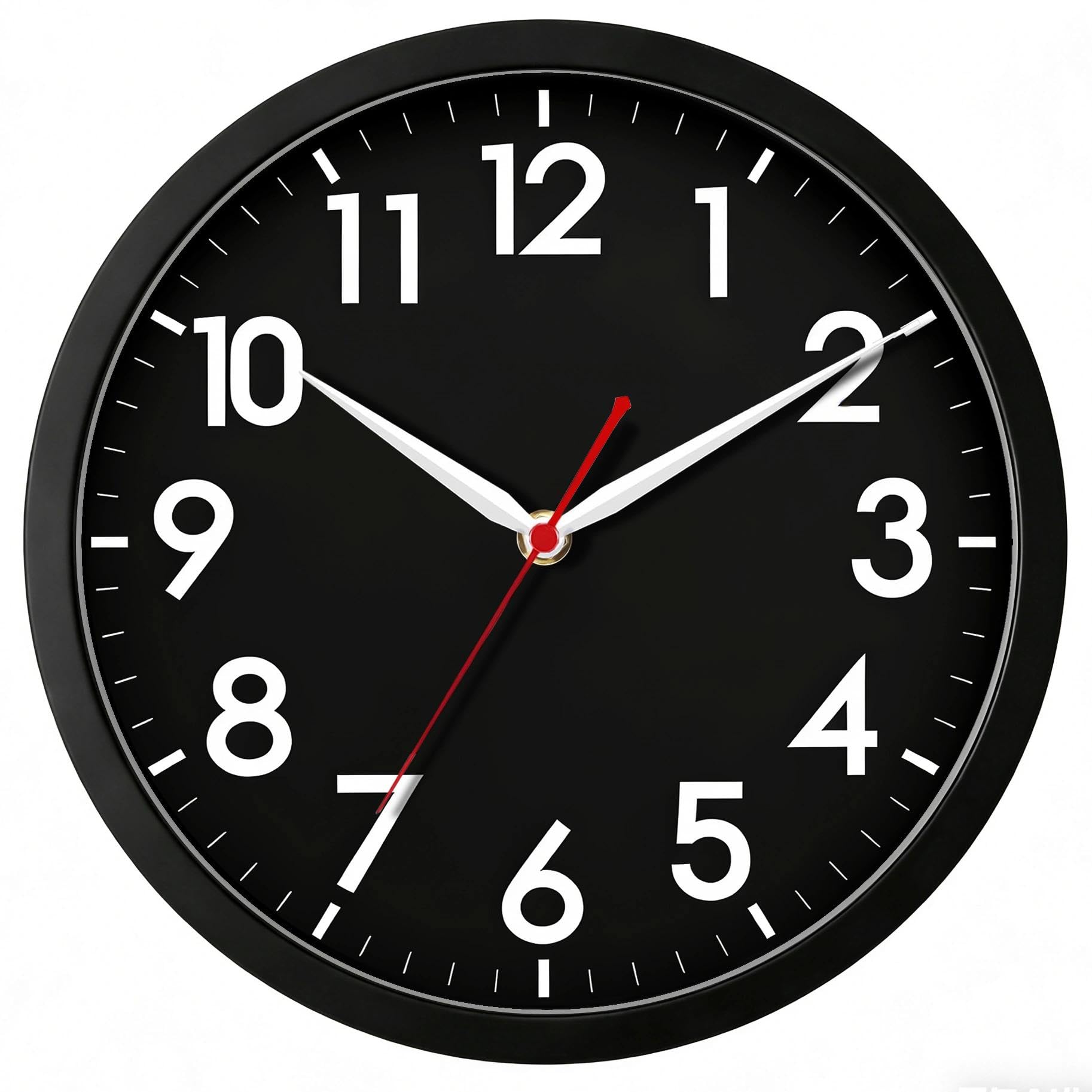 AKCISOT 10 Inch Wall Clock, Silent Battery Operated Analog Clock, Black