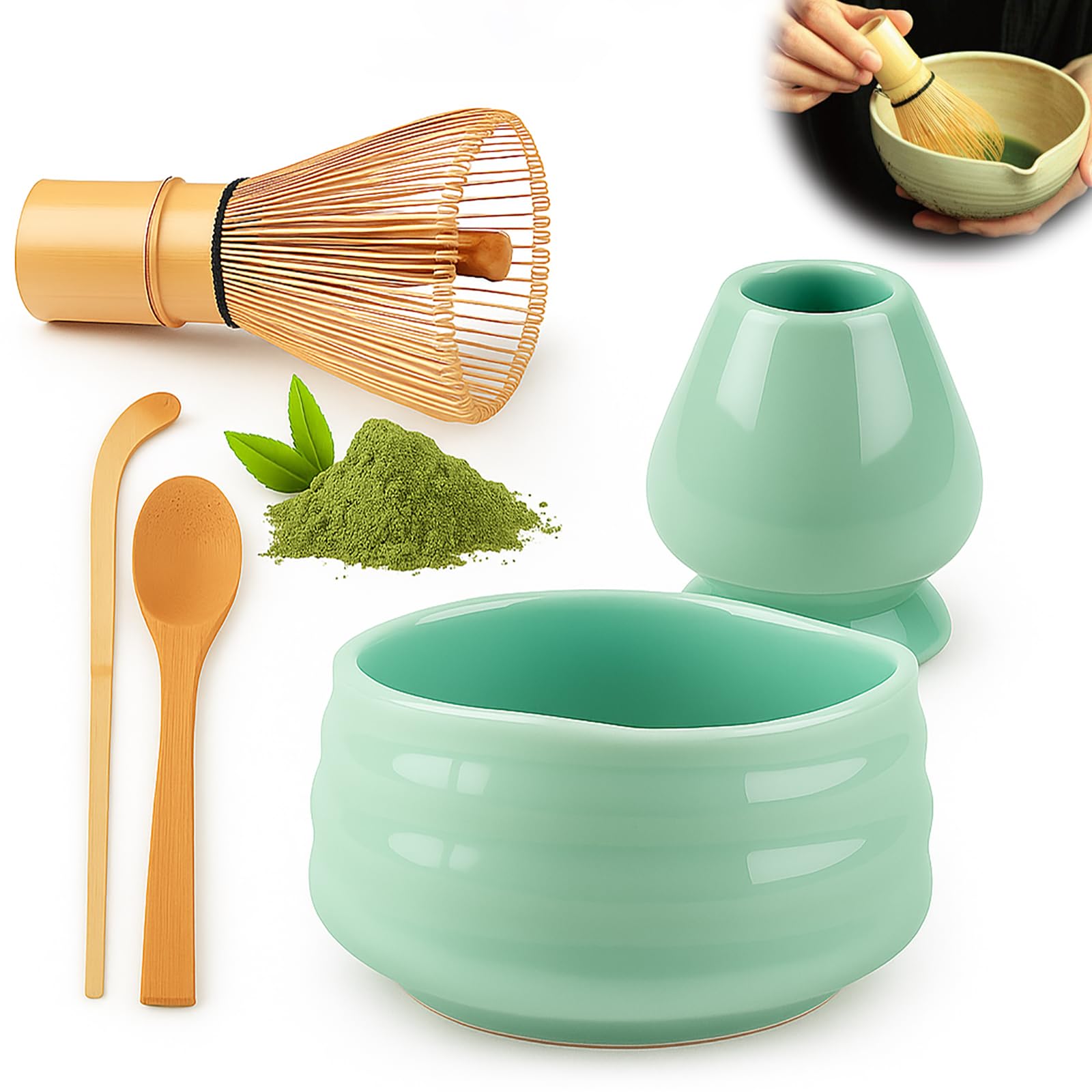 Kit 4 Pièces Pour Matcha - Fouet Bambou, Cuillère, Bol Et Porte-fouet - Cérémonie Du Thé Traditionnelle