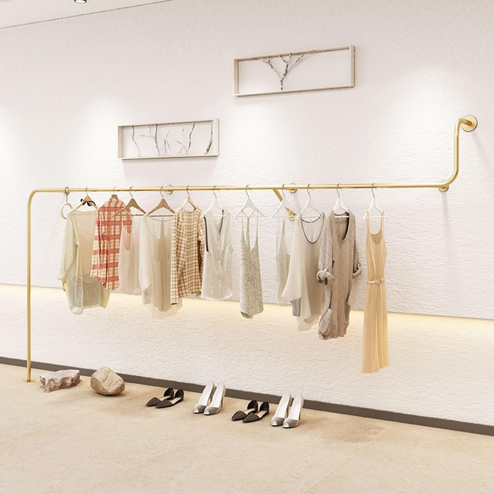 Industrial Pipe Wall-Mounted Clothes Rack Gold Metal Hanging Rod for Retail Display Commercial Garment Rack for Boutique Laundry