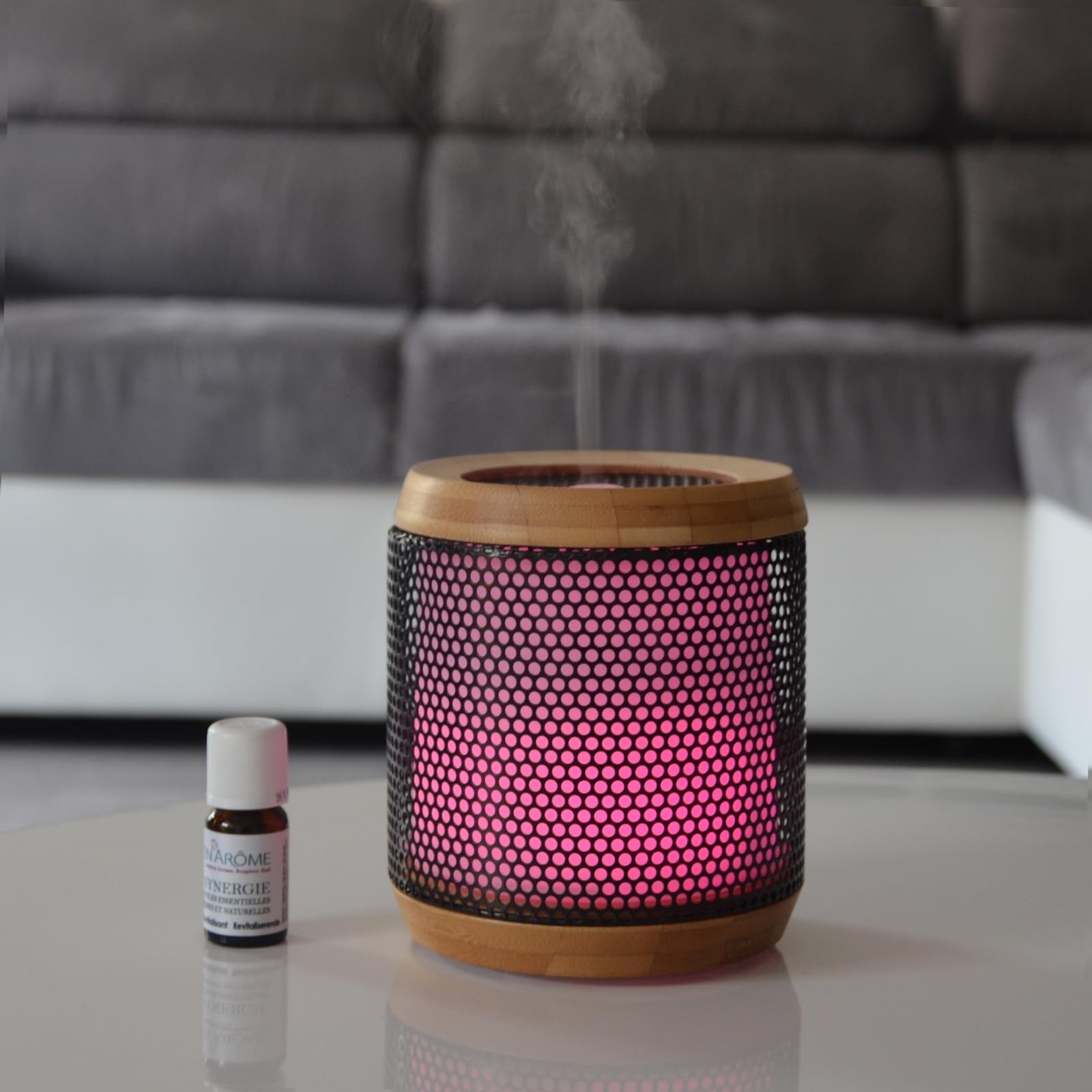 Zen'Aromat dyfuzor olejków eterycznych Elipsja - ultradźwiękowy dyfuzor aromaterapia na zimno - Elektryczny dyfuzor zapachowy do domu - wielofunkcyjne oświetlenie LED - naturalne materiały bambusowe i
