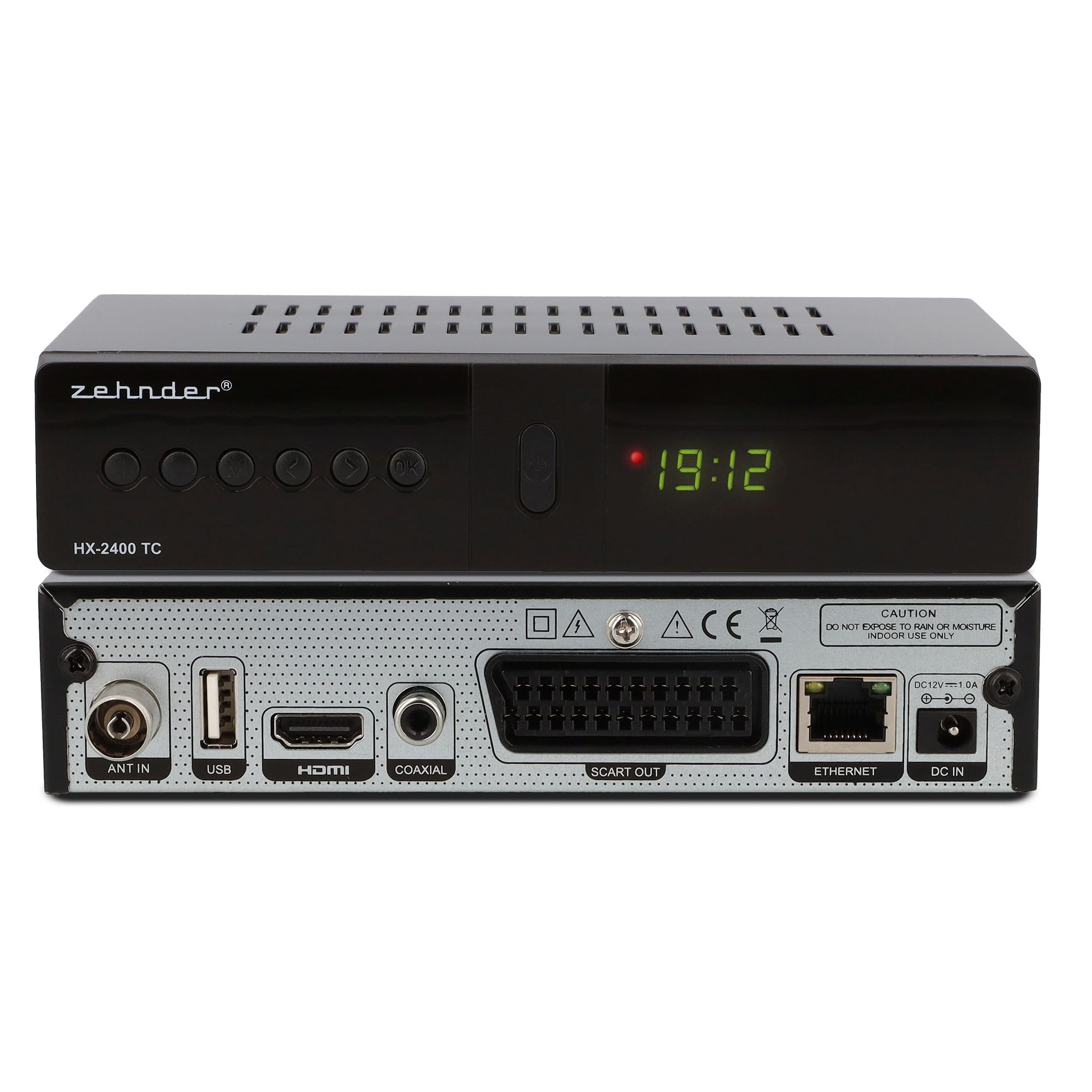 ZEHNDER HX 2400 TC Hybrid Receiver - DVB-C und DVB-T2 geeignet, Receiver für TV, Aufnahme und Timeshift Funktion über USB, 4-Stelliges LED Display, Lernbare Fernbedienung, 12V Netzteil, Full HD 1080p