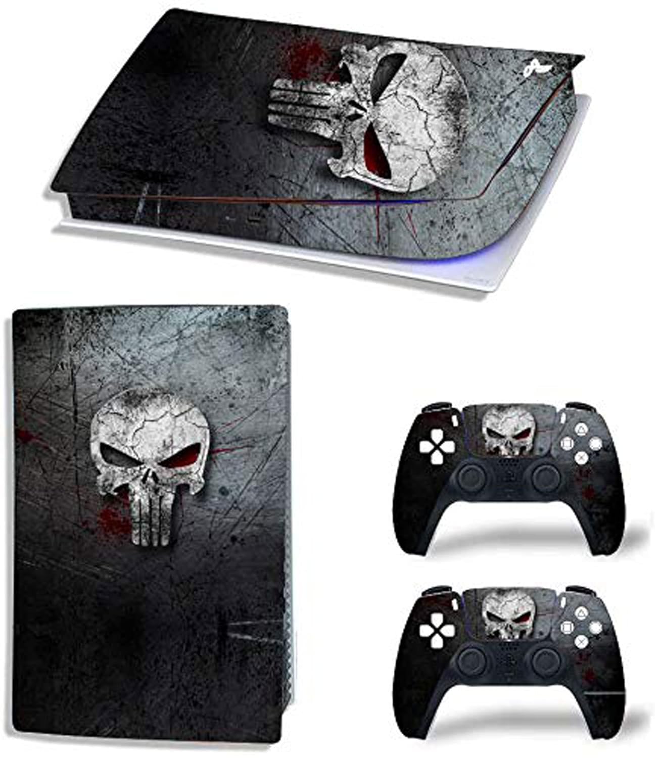 Punisher UV 3M Vinyl Sticker Decals for PlayStation 5 Disk Version Console and Two Dual Sense 5 Sticker Skins Black PS5 Skin Console and Controller Design [Video Game]-image-0
