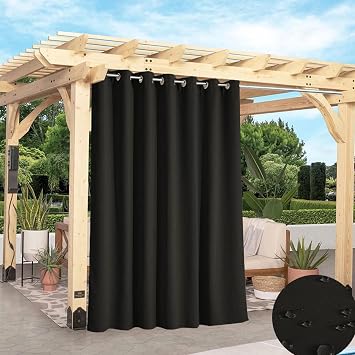 TECDOTO Outdoor Curtains for Patio Waterproof Weatherproof Drapes with Grommet Sun Blocking Outside Curtain for Porch, Pergola and Cabana | 1 Panel, Black, W63*H84