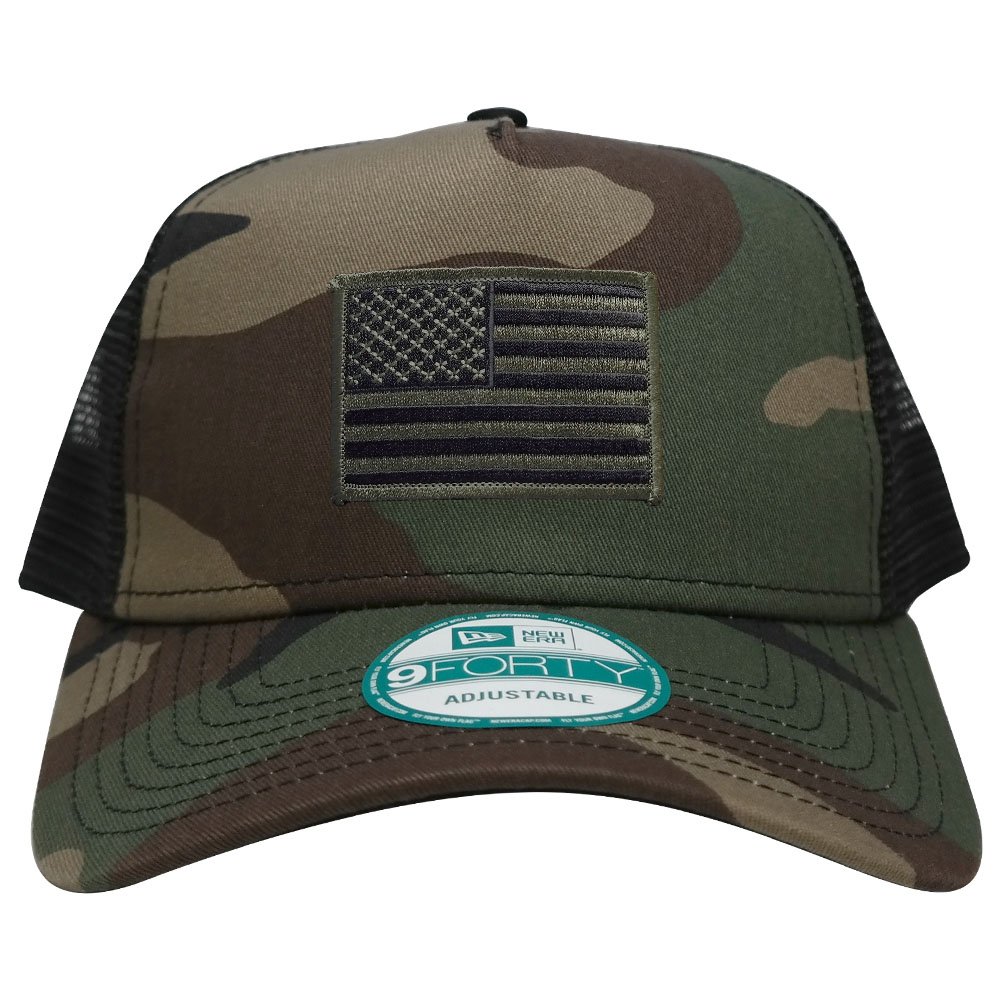 9FORTY 5 Panel USA Flag Patch Snapback Trucker Cap - CAMO - Black Olive
