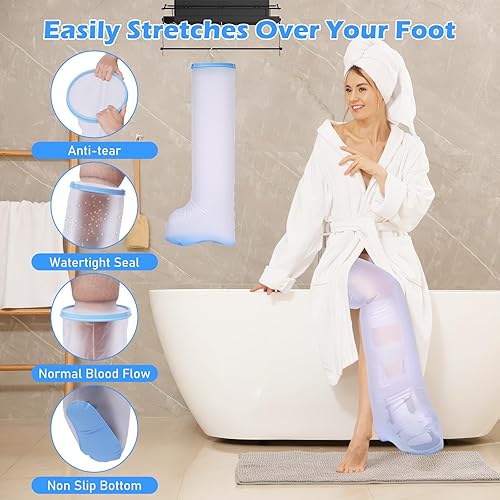 Miniatura 5 de Cubierta impermeable reutilizable de pierna completa, parte inferior antideslizante, vendaje de ducha 100% impermeable y cubierta de yeso para