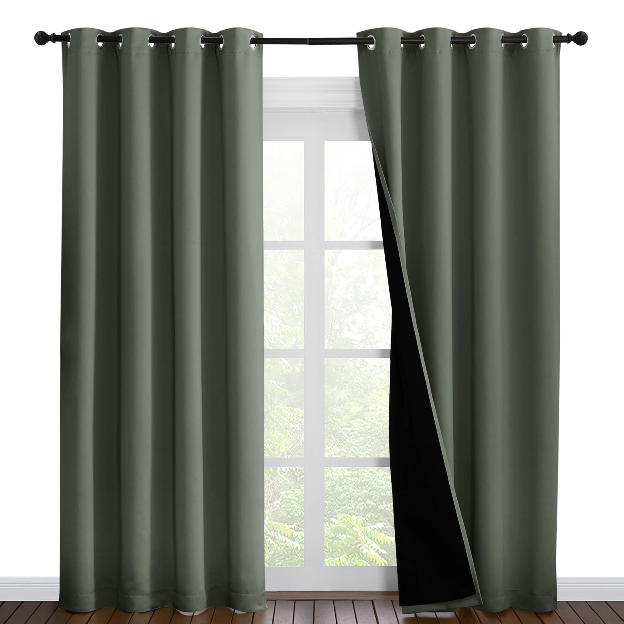 NICETOWN 100% Blackout Curtains 86 inches Long, Pair of Energy Smart &amp; Noise Blocking Out Drapes for Baby Room Window, Thermal Insulated Guest Room Lined Window Dressing(Dark Mallard, 55 inches Wide)