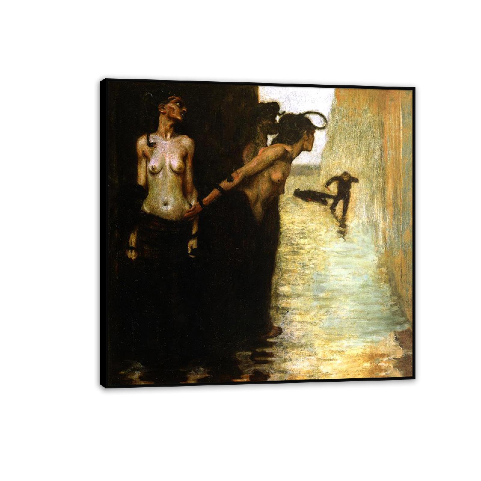 Hau3sh3a Franz von Stuck Wall Art Print The Murderer Famous Art Poster Franz Stuck Home Decor Reproduction on Canvas Wall Decor for Living Room Bathroom Office 60x60cm(24x24in) Black Framed