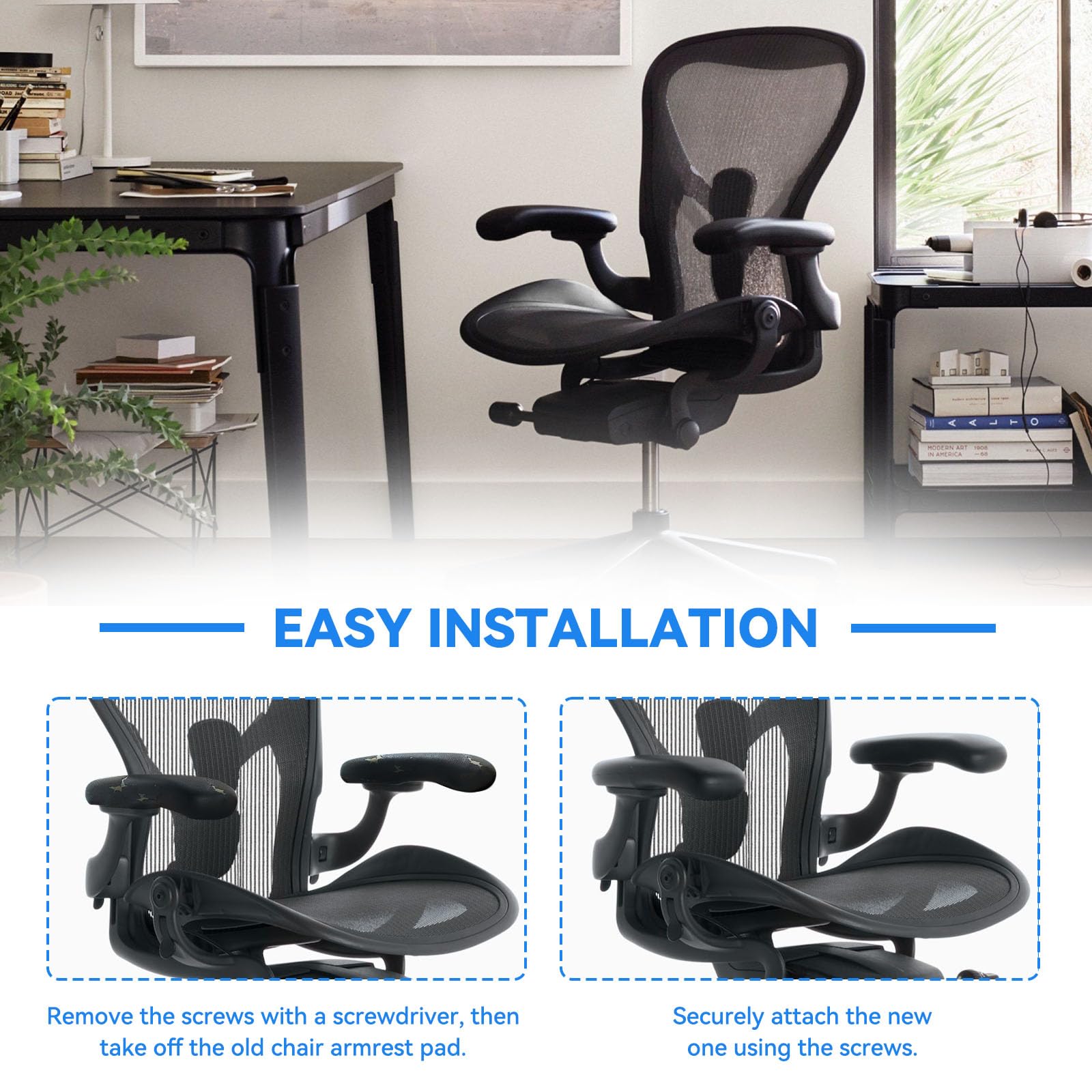 Armlehnen-Ersatzarmpolster für Herman Miller Classic Aeron Stuhl – Bürostuhl-Armlehnenersatz, schwarz, 1 Paar