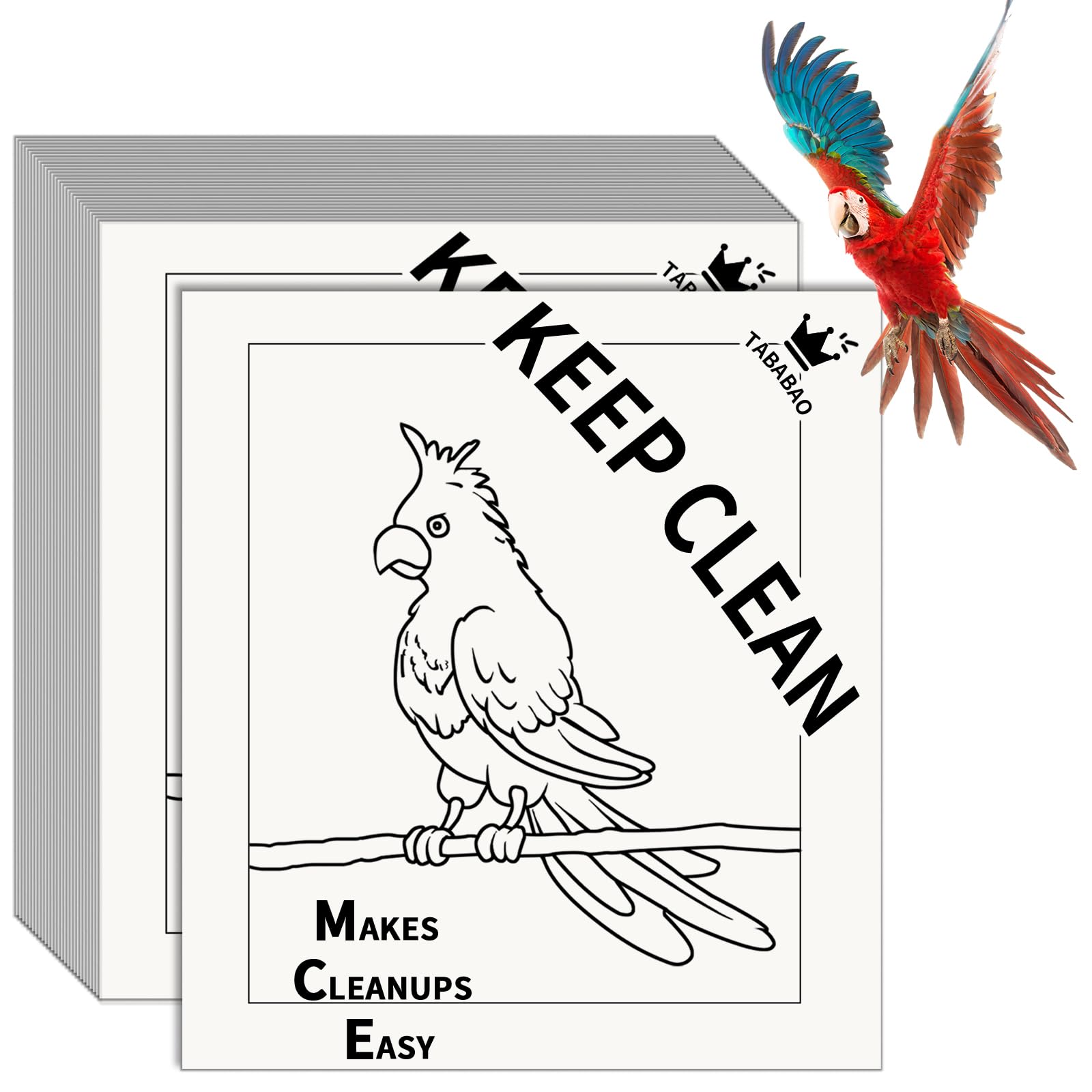 Bird Cage Liners, Bird Cage Paper Liners, 50pcs Disposable Paper Cage Liners for Birds, Pre-Cut Large Bird Cage Liners for Parrot, Parakeet, Conure, Cockatiel, 20 X 18 inch