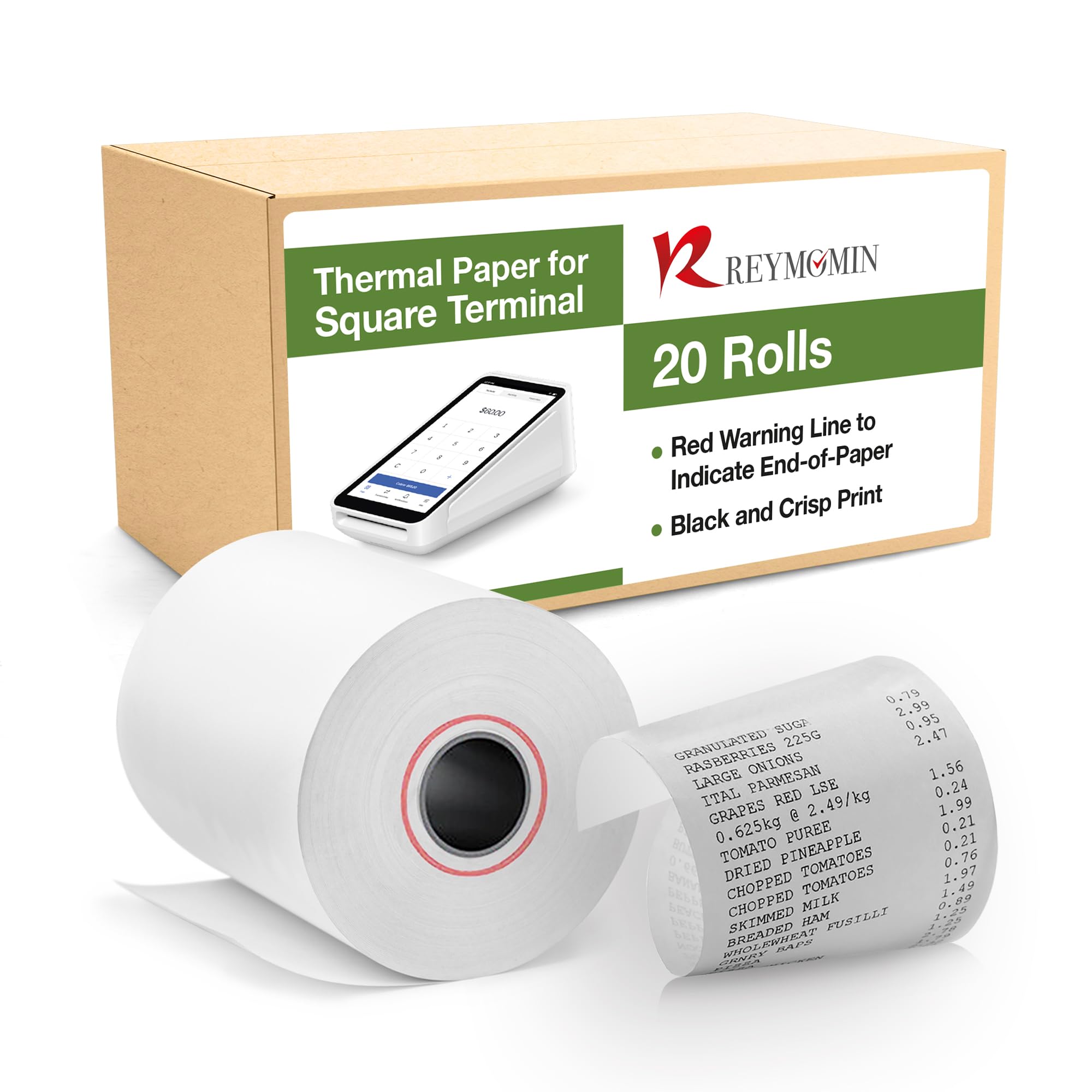 Receipt Paper Roll for Square Terminal Credit Card Machine - 20 rolls
