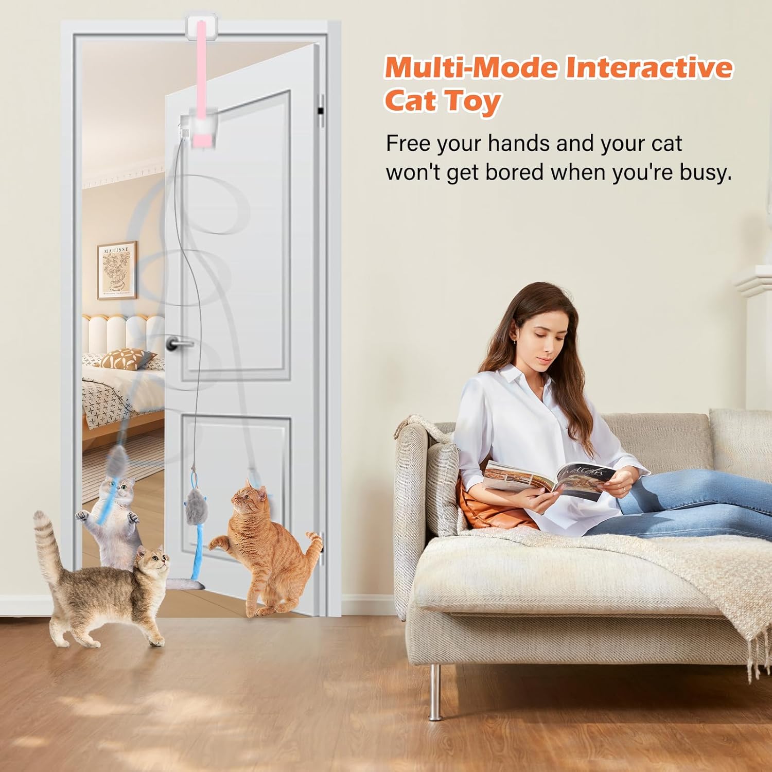 Rechargeable Electric Cat Teaser with Remote – Interactive Door Clip Teaser for Cats, 2 Motion Modes (360° Spin & Irregular Jumping), Smart Auto Cat Toy for Exercise & Fun (No Remote)(Pink)