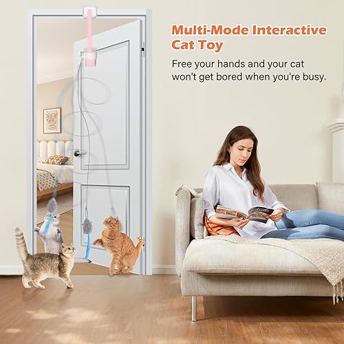 Miniatura 6 de Juguete eléctrico para gatos, diseño de clip de puerta, juguete interactivo para mascotas, recargable, modos duales, rotación de 360 y salto