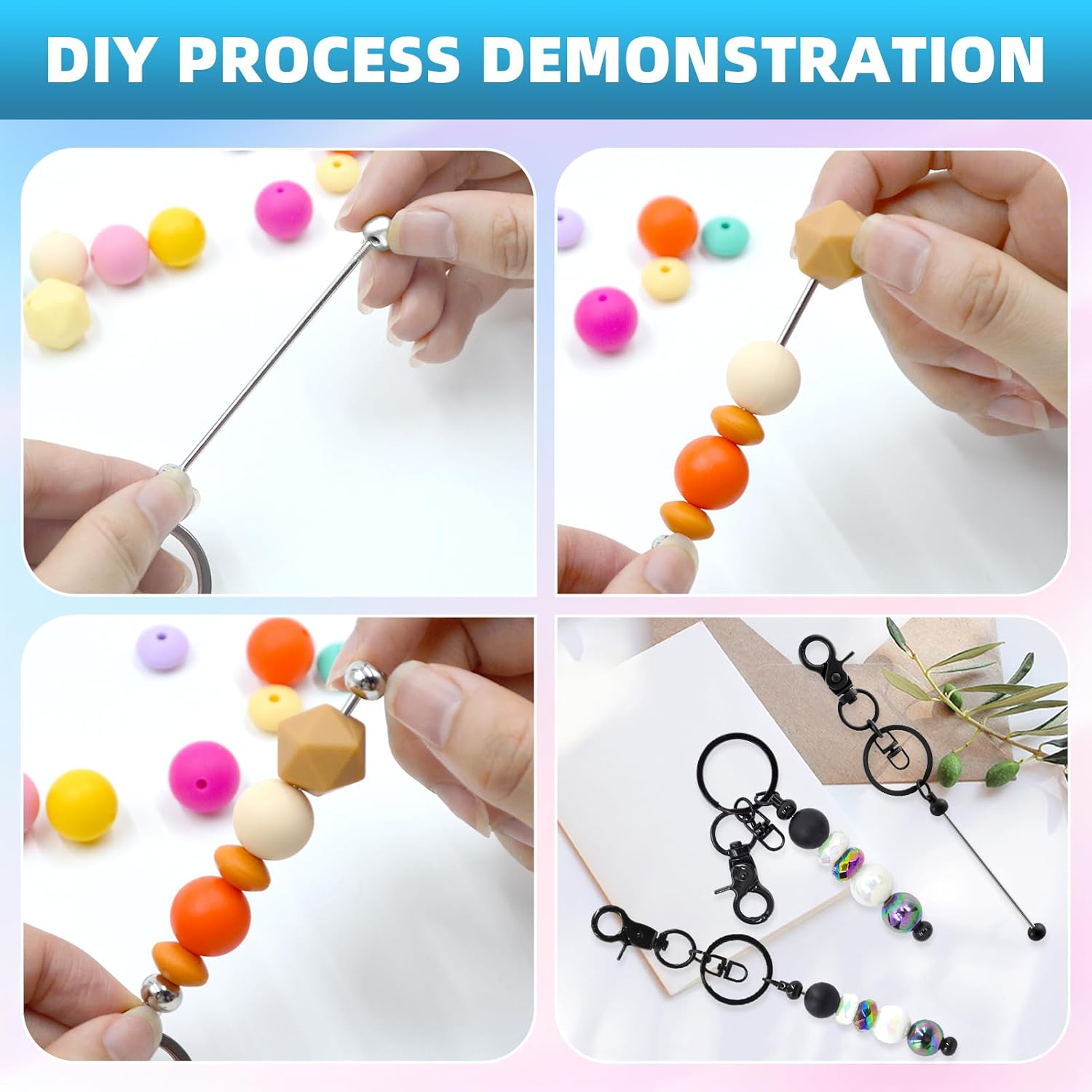 80 Pcs Beadable Keychains Bulk Kit – DIY Keychain Making Supplies with Metal Blanks for Crafts, Jewelry, Charms, Custom Projects – Blank Chain Bars for Beaded Keychain Design (Black) - Image 4