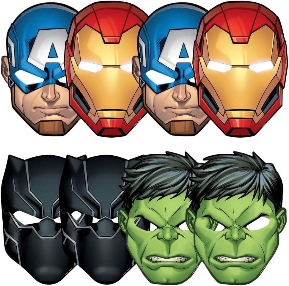 Marvel Avengers Powers Unite Paper Masks - 7.3" x 9.8" (8 Count) - Ideal for Themed Celebrations & Cosplay Fun