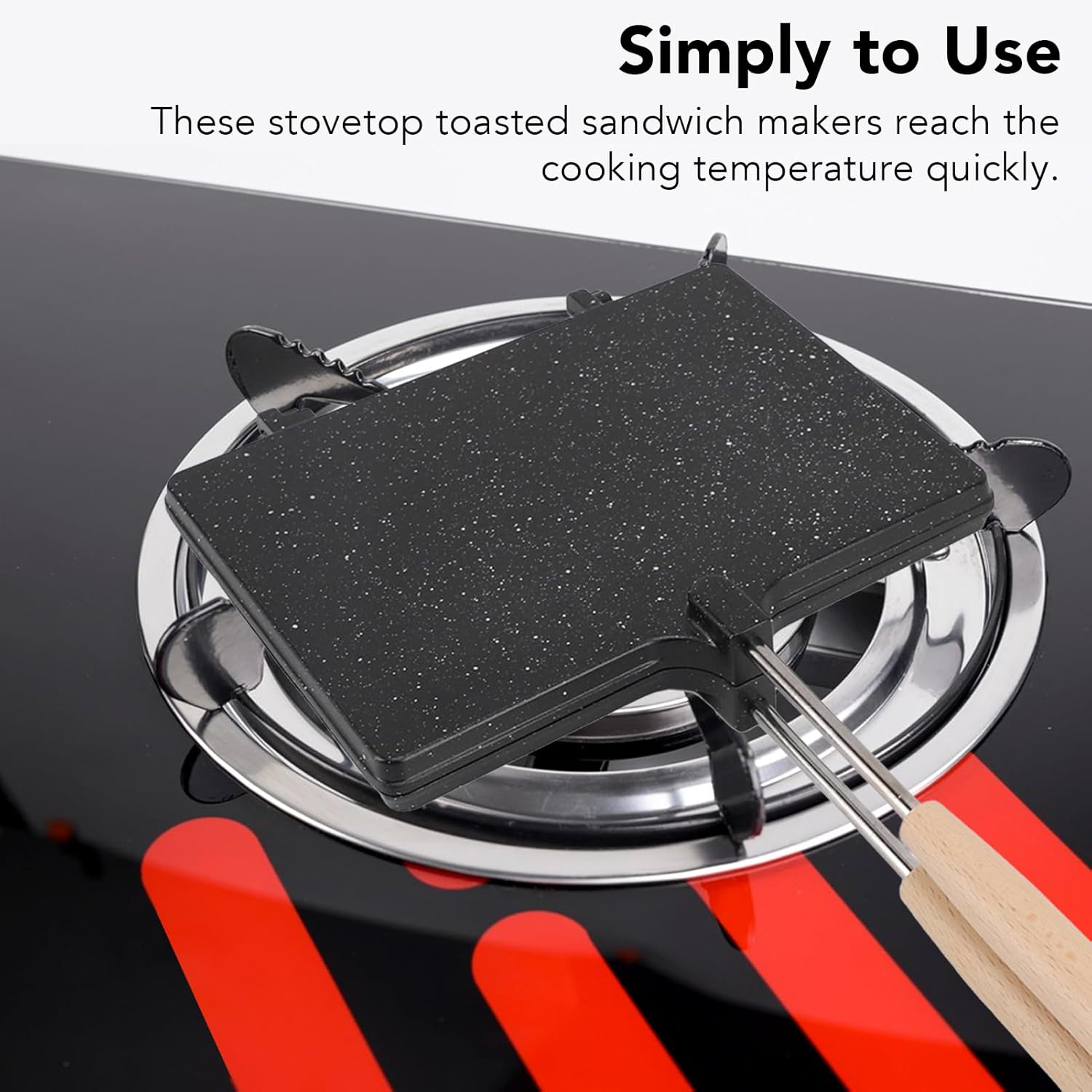Hot Sandwich Maker, Non stick Grilled Panini Maker Pan with Handle, Stovetop Camping Sandwich Toaster Aluminum Flip Pan for Toast, Waffle, Breakfast