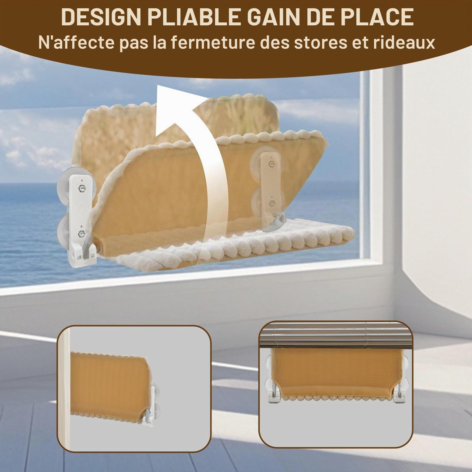 Hamac Chat Fenêtre avec Coussin Lavable, Lit de fenêtre pour Chat avec 4 ventouses, Cadre setal Robuste pour fenêtres en Verre et Murs intérieurs, Blanc