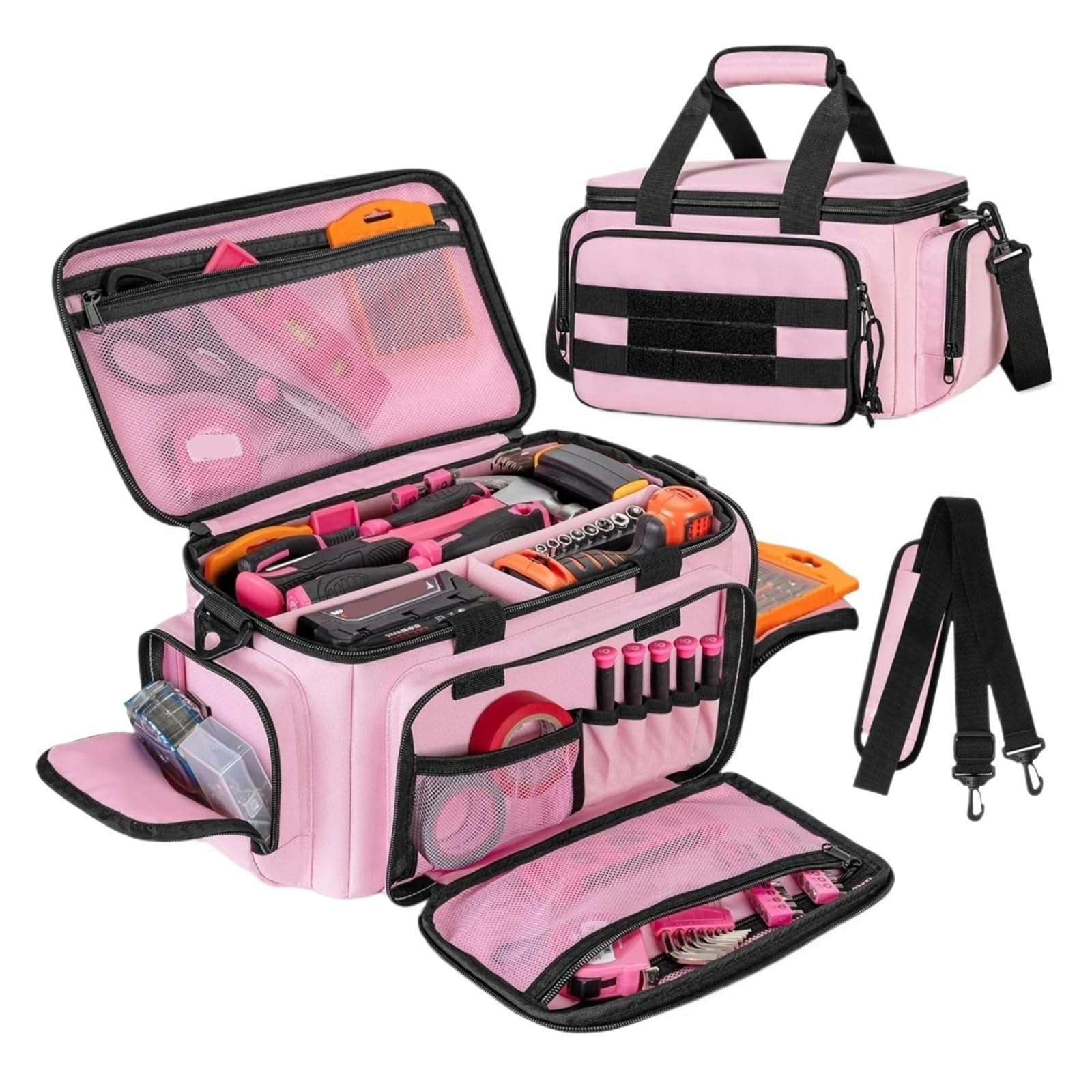 Borsa porta attrezzi rosa da donna, organizer portaoggetti con fondo anti-attrito for elettricista, falegname, riparatore