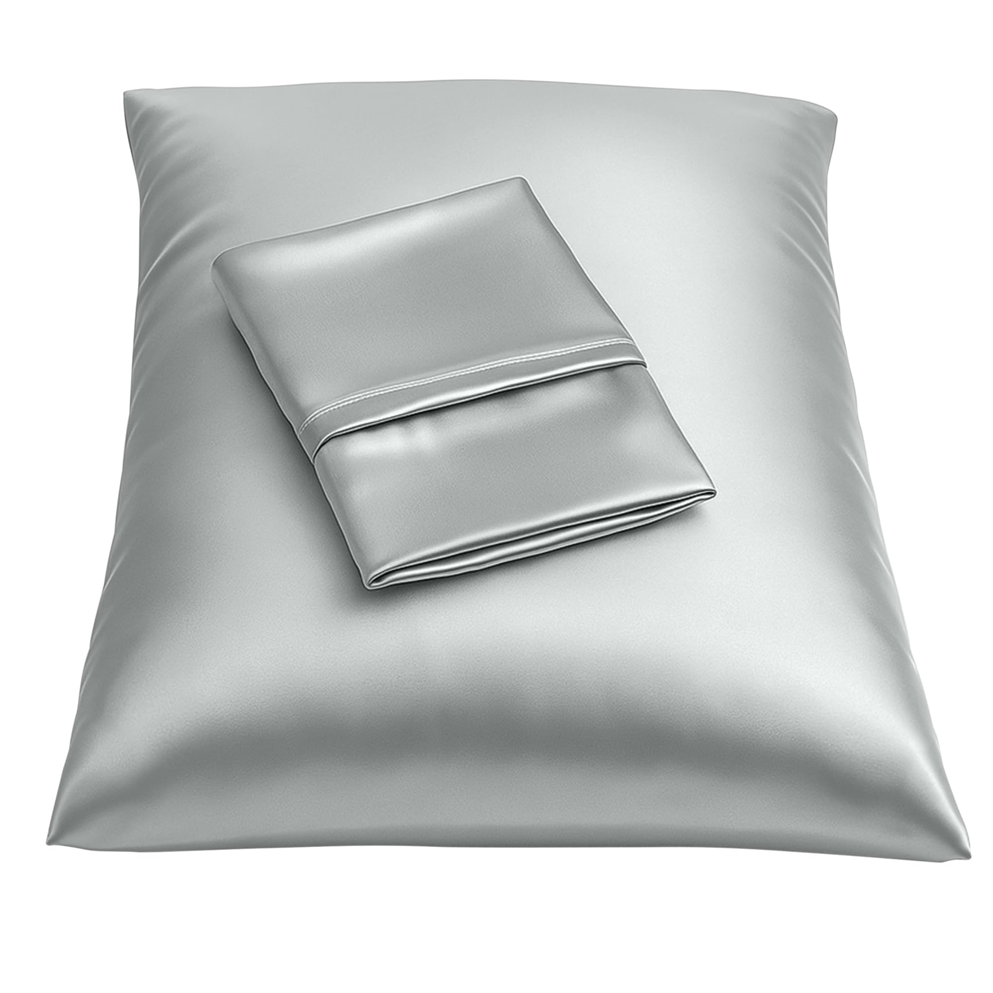 BLISSFORD Satin Pillowcase with Zipper, Like Silk Pillow Cases, Silver Grey
