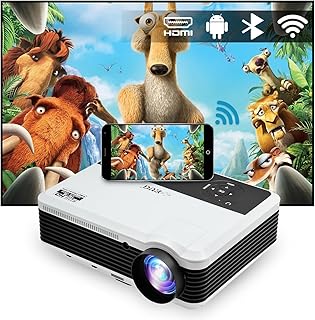 Smart LCD Projector 1080P Wifi Bluetooth LED Ceiling Mounted Home Movie Projectors Indoor Outdoor with HDMI USB Audio Built-in Speaker Keystone Zoom for iOS Android Smartphone Tablet Bluray DVD TV Box