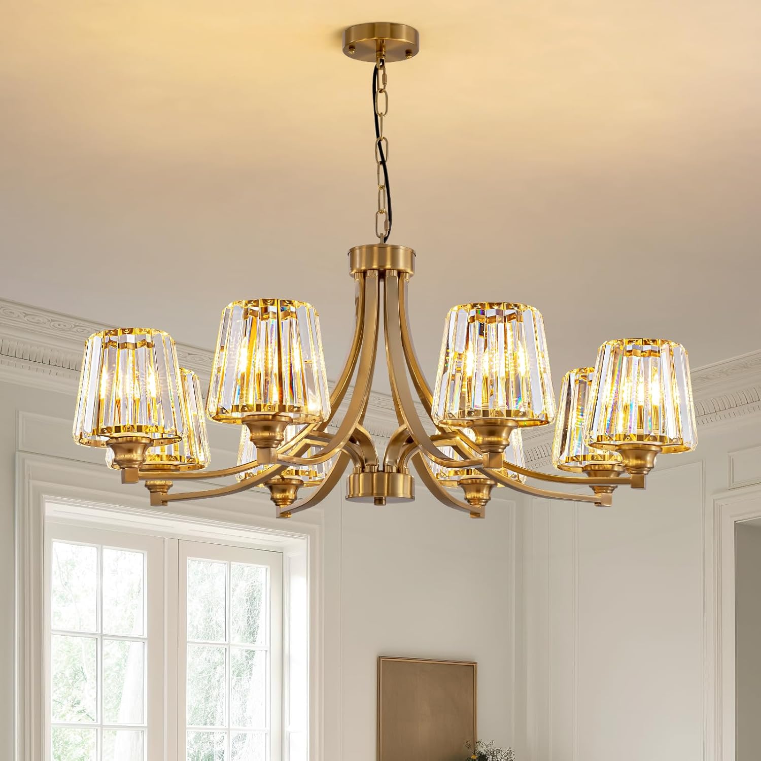 Siljoy 8-Lights Gold Chandelier Modern Crystal Ceiling Light Fixture Vintage Sputnik Hanging Light for Kitchen Dining Room Living Room Bedroom Farmhouse Entryway Foyer L37.7''