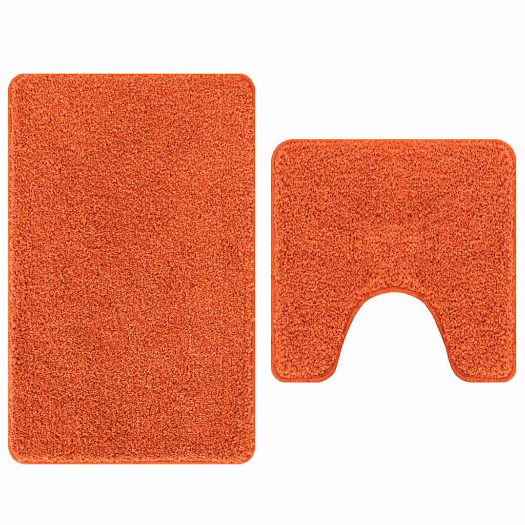 2 TLG. Badematten-Set Orange, rutschfeste Badvorleger mit Toilettenausschnitt 50x50cm und Badteppich 60x90cm aus weichem Polypropylen
