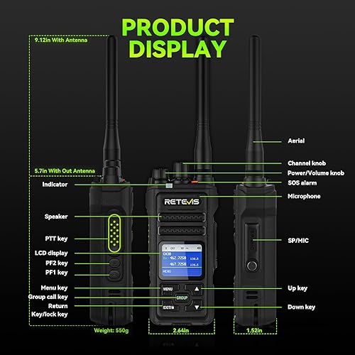 Miniatura 10 de Retevis NR30S Radio de 2 vías de largo alcance, radios bidireccionales resistentes con micrófono de hombro, IP67 impermeable, 2800 mAh, llamada