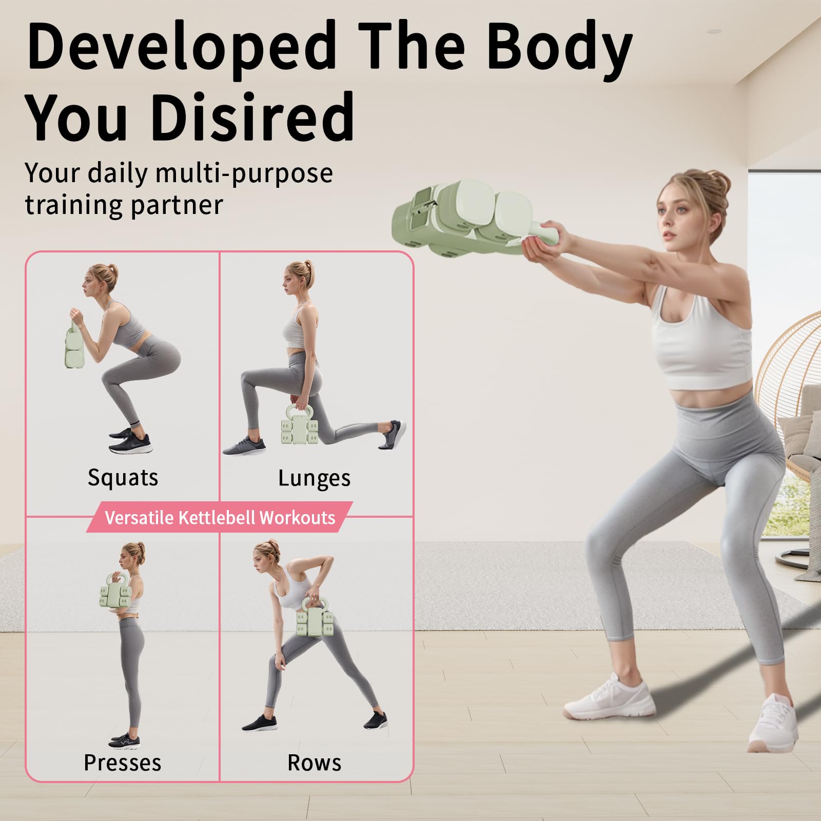 Set di kettlebell regolabili, 4 in 1, set di kettlebell (2,5 kg, 3,5 kg, 4,5 kg, 5,5 kg) per donne, set di 2 manubri per allenamento a casa, palestra, fitness