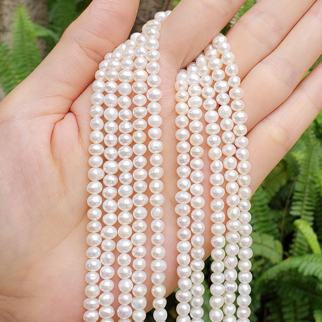 Adabele 14 Inch Real Natural AAA High Luster Fairly Round Pearl Beads 4-5mm