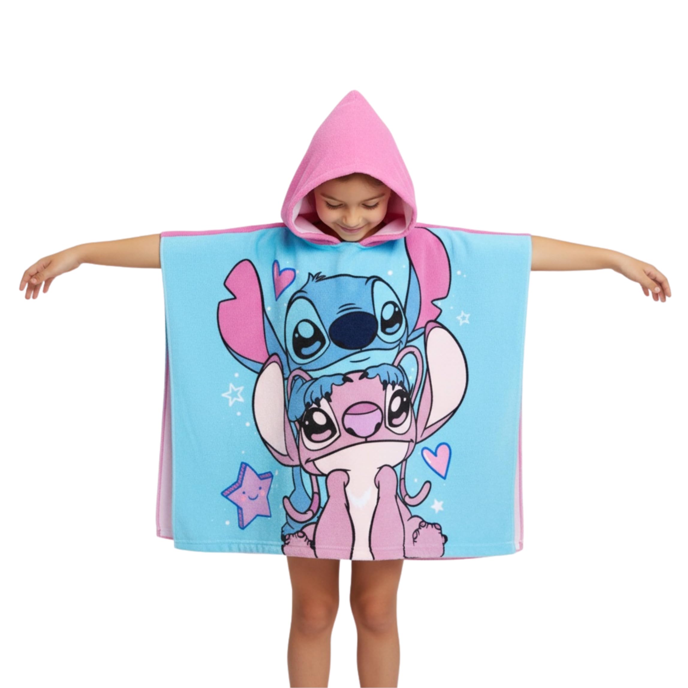 Disney Stitch y Angel Toalla Poncho para Niñas, Toalla de Playa, Toalla de Baño con Capucha, Toalla Natación Infantil