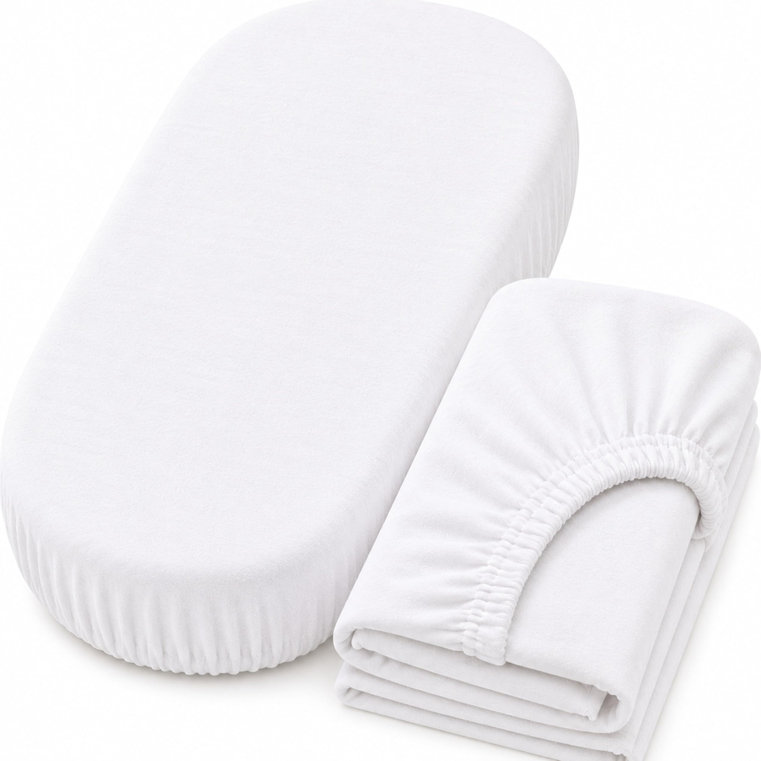 Dudu N Girlie Moses Basket Sheets 74x30cm – White, 2 Pack, 100% Jersey Cotton Fitted Bedding for Carrycots & Prams