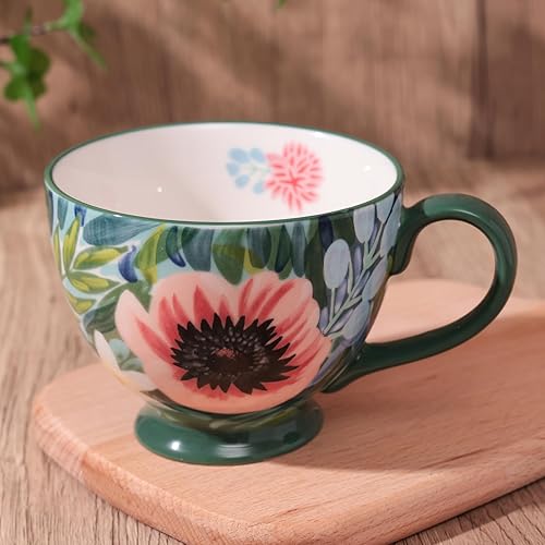 Miniatura 4 de Tazas de flores vintage Taza de café grande de cerámica (13.5 onzas) Bonita taza de cereales para desayuno, té y bebidas calientes Taza de