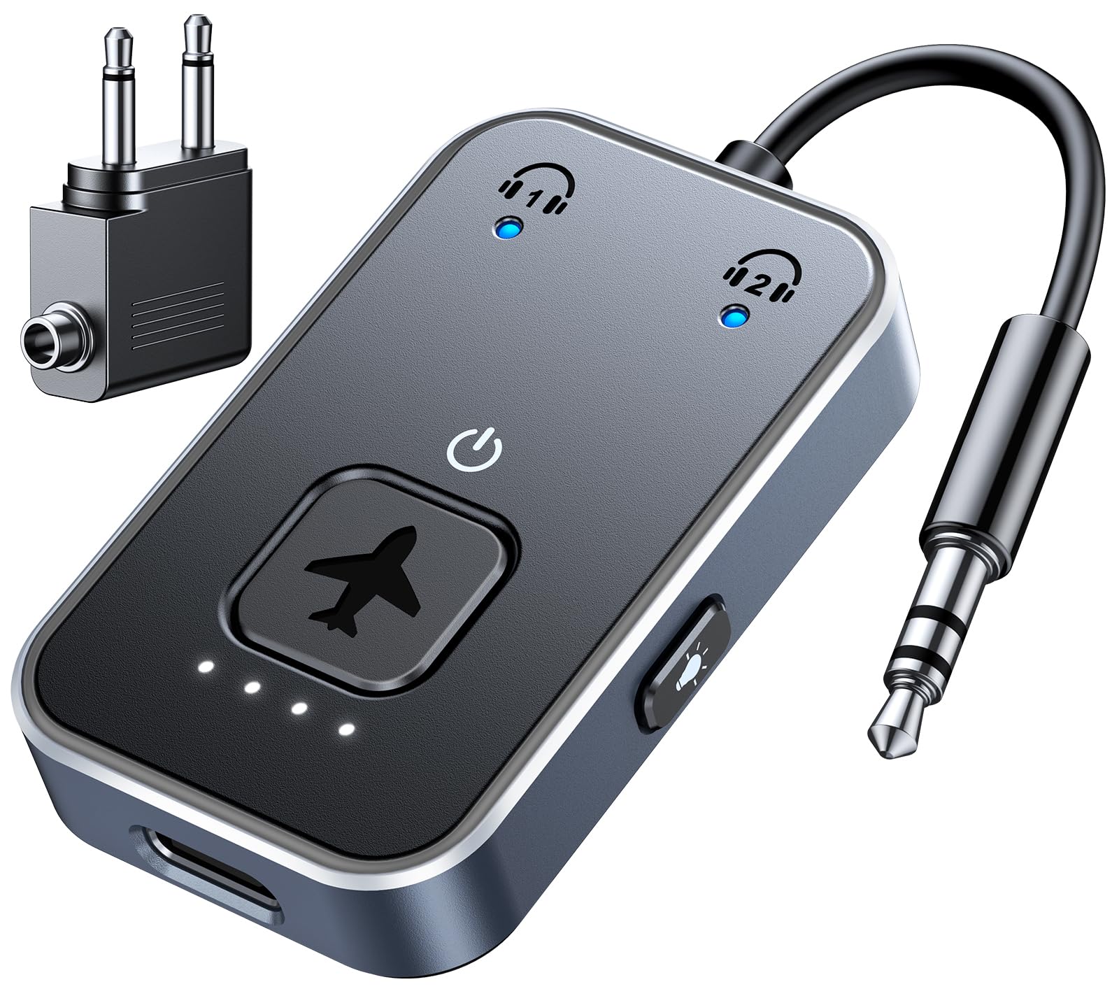 ISEYOUAirplane Bluetooth Adapter, Bluetooth Headphone Adapter with  AUX for Up to AirPods, Low Latency Bluetooth Transmitter for TV, Airplane