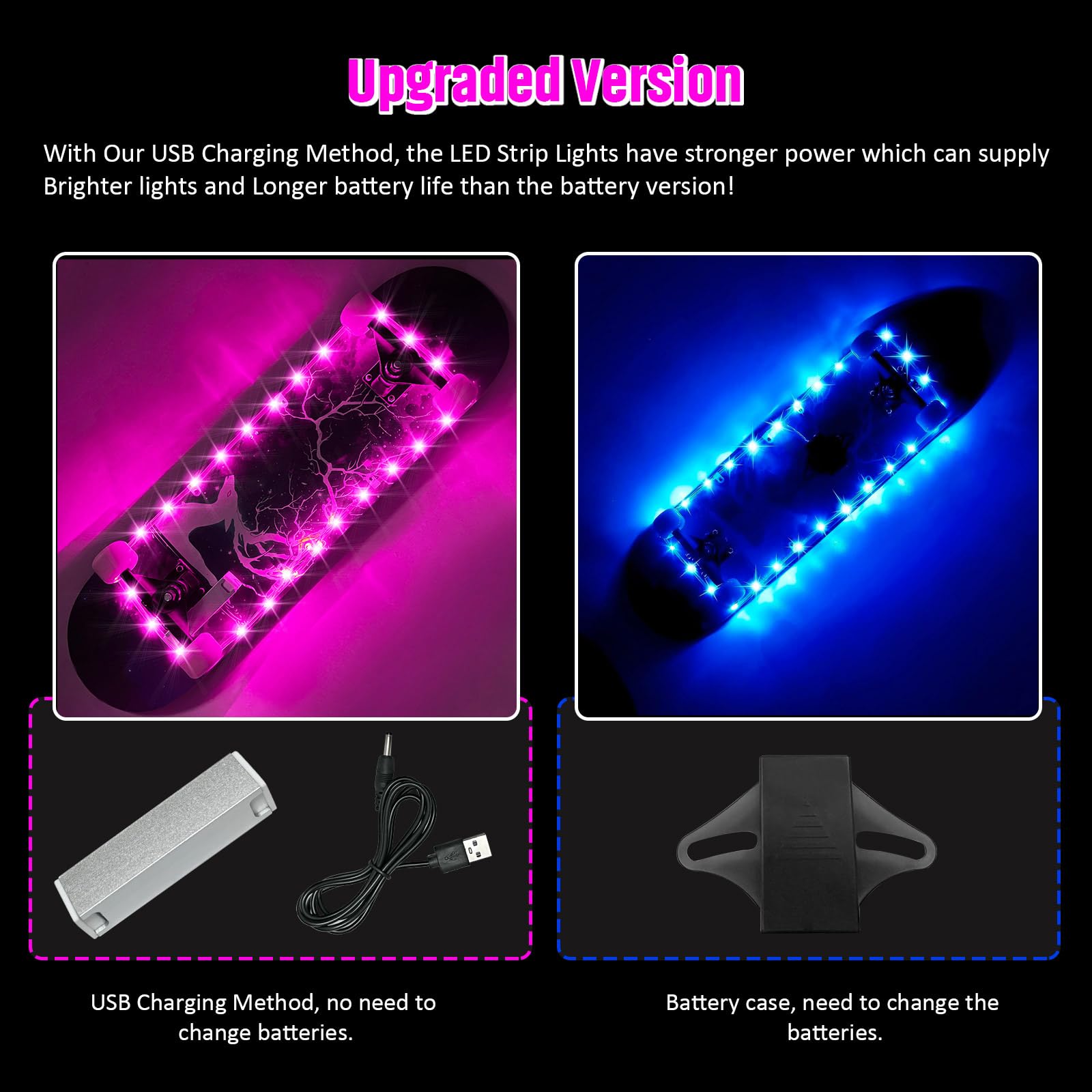 Versión de carga USB mejorada: luz LED para patineta, luz de borde de monopatín con control remoto, 16 cambios de color, libre de cambios de baterías, impermeable, a prueba de golpes, súper brillante 7