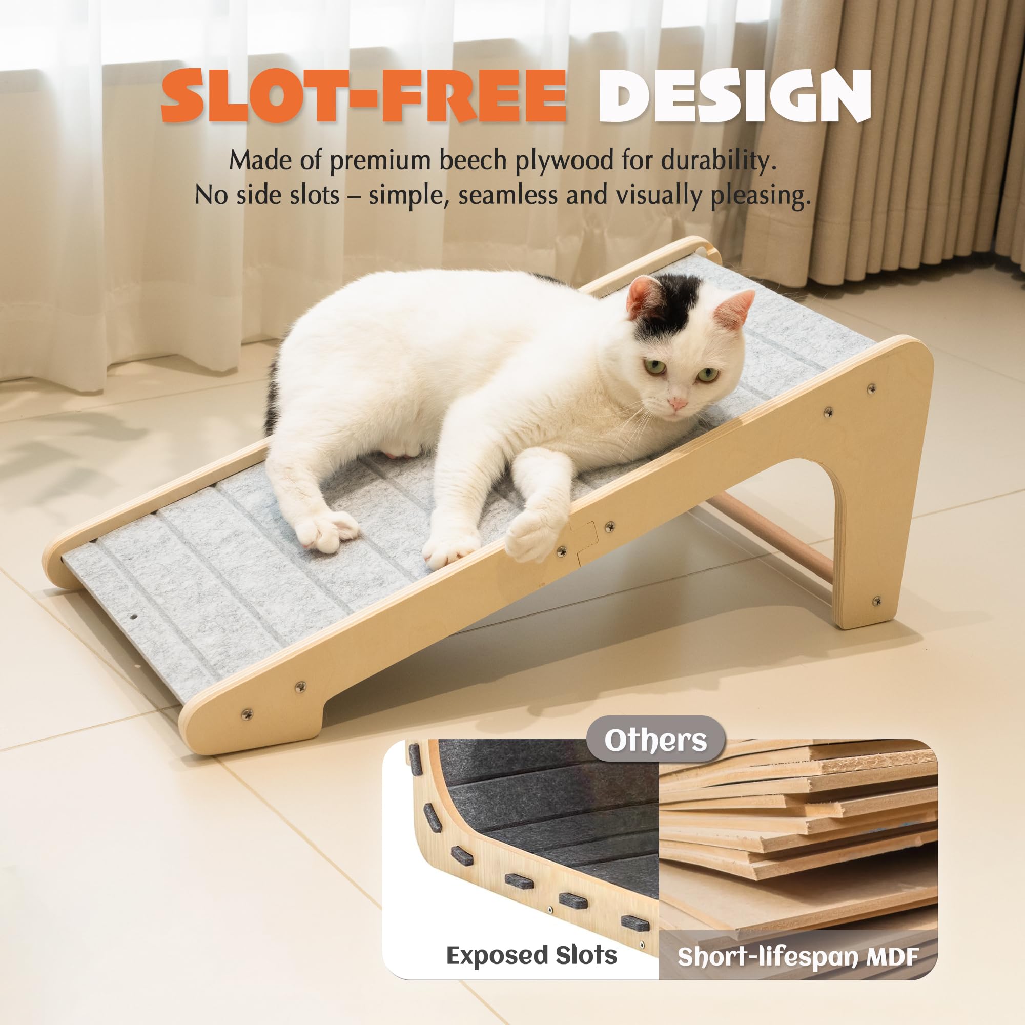 PETKARAY Rascador para Gatos de Fieltro con Forma de L, Alfombra Rascadora Antiarañazos con Bola de Juguete, Plataforma Rascadora sin Grietas, Gris Claro
