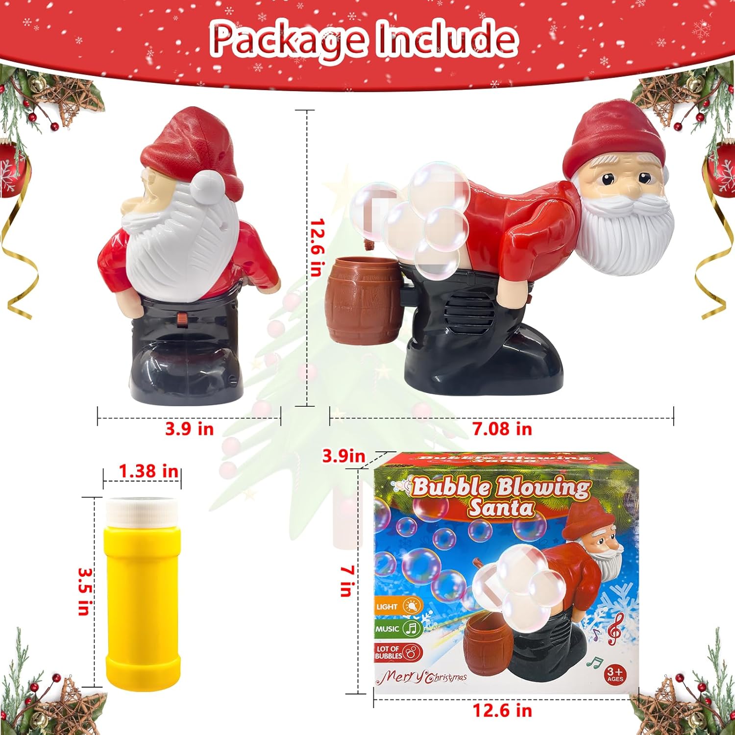 Santa Bubble Blower, Automatic Bubble Machine Toy with Music & Lights, Funny Santa Claus Bubble Blowing for Kids, Santa Indoor & Outdoor Party Entertainment for Christmas