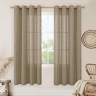 LAMIT Taupe Sheer Linen Curtains 78 Inches Long for Living Room 2 Panels