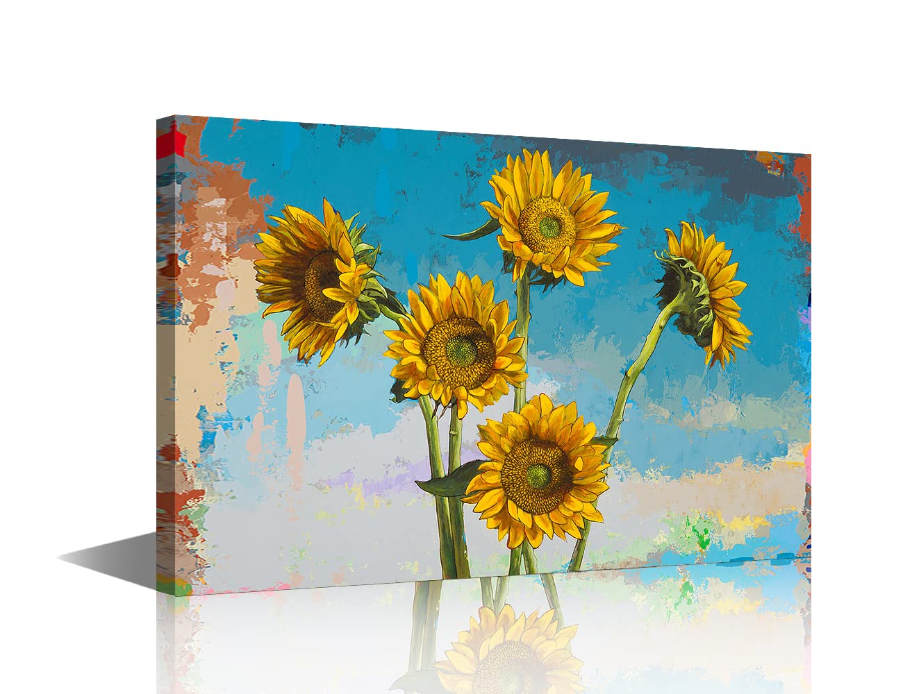 TISHIRON Canvas Wall Art Oil Painting of Sunflowers on Canvas Vintage Art Farmhouse Art for Home Office Bathroom Bedroom Stretched Giclee Framed Print Ready to Hang 8x12inch