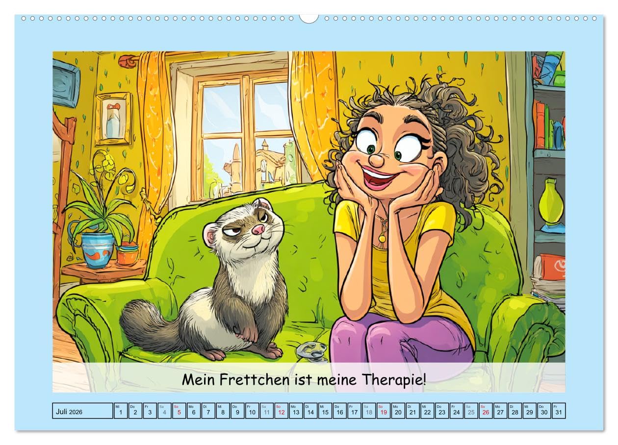 Frettchen. Lustige Cartoons und witzige Sprüche (hochwertiger Premium Wandkalender 2026 DIN A2 quer), Kunstdruck in Hochglanz: Lustige Cartoons über ... flauschig, fantastisch! (CALVENDO Tiere)