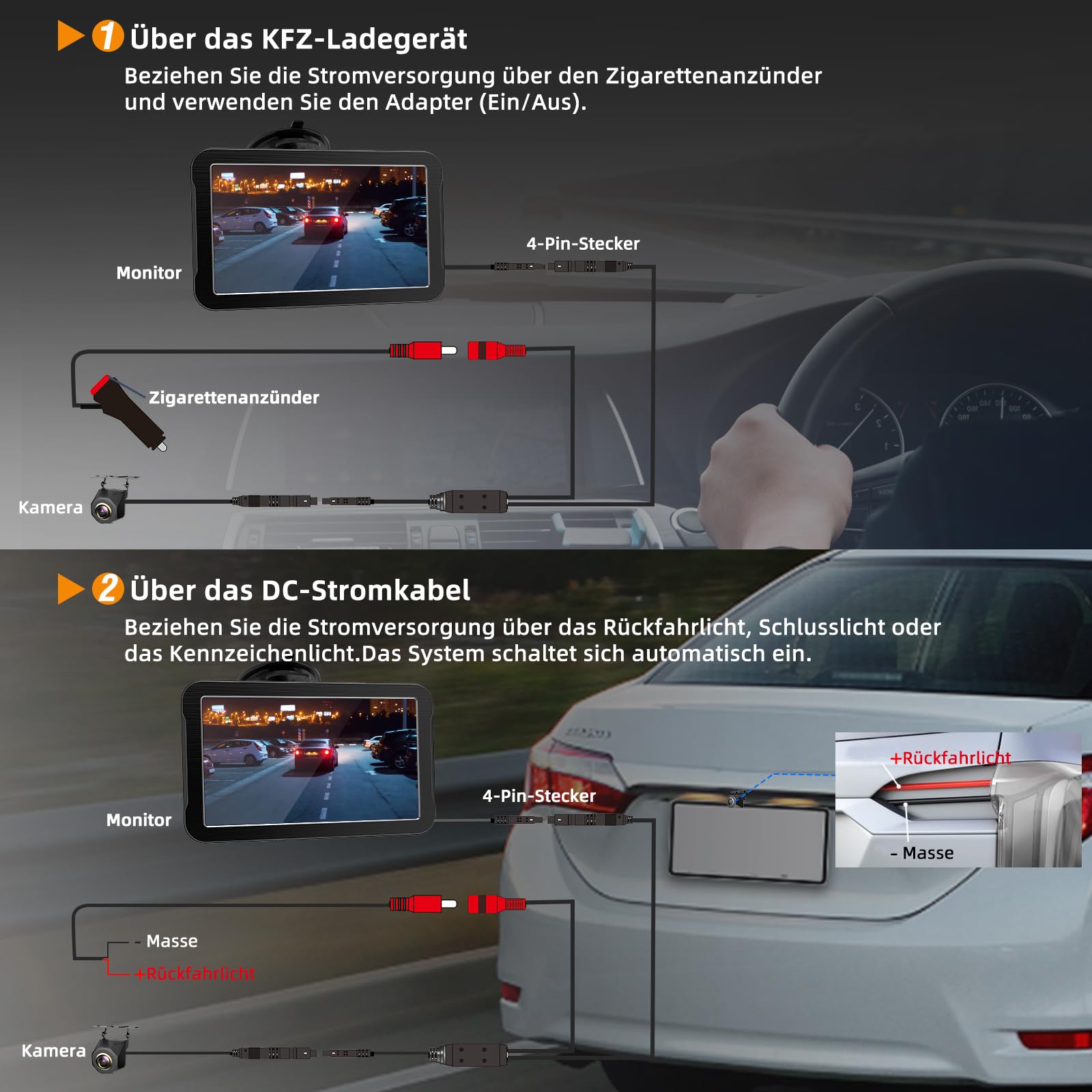 Rückfahrkamera Auto 7-Zoll HD-Monitor Plug-Play Nachrüsten System 1080P Nachtsicht 140° Weitwinkel PKW SUV Pickups