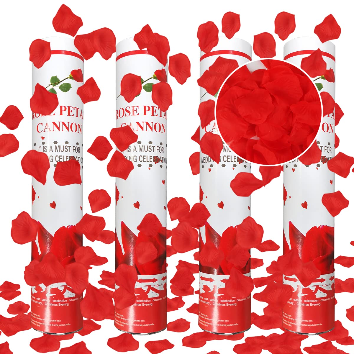 Confeti para Bodas, Taozoey Cañón de Confeti de Pétalos Rojos*4, Tubo de Confeti, Cañones de Confeti para Boda día de San Valentín Cumpleaños Navidad Baby Shower Fiesta