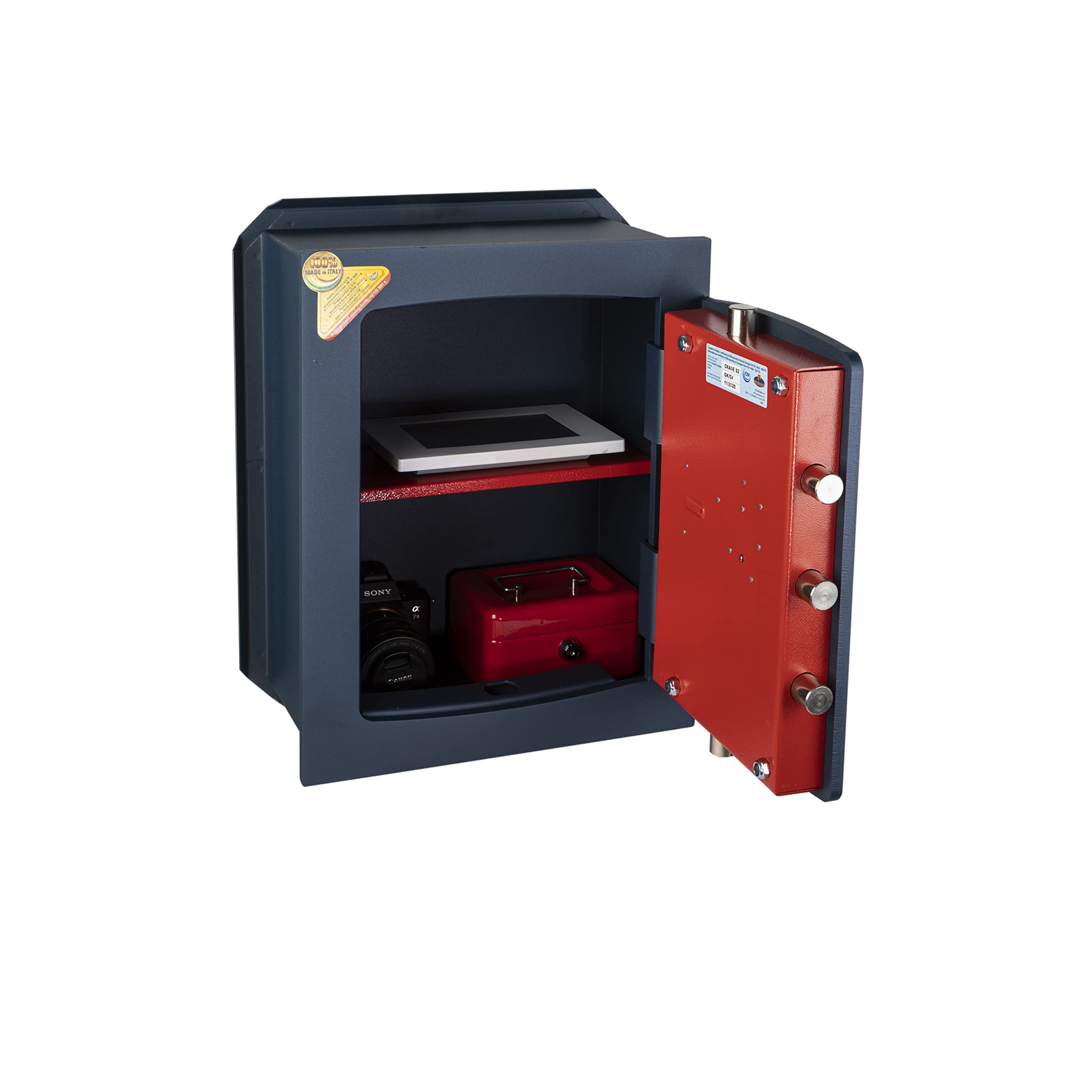 Technomax, Cassaforte a muro, Serie Gold Key modello GK/5V, apertura con chiave a doppia mappa, Dimensioni mm. 420 (H) x 340 (L) x 200 (P)