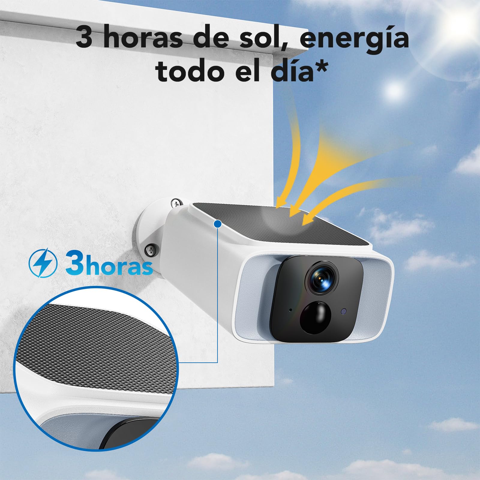 GNCC 2K Cámara Vigilancia Exterior Solar, WiFi 2.4/5GHz, IP66, 2 Paquetes | Panel Solar Integrado, Visión Nocturna Color, Détection Humaine PIR, Audio Bidireccional, Instalación 100% inalámbrica, Alexa