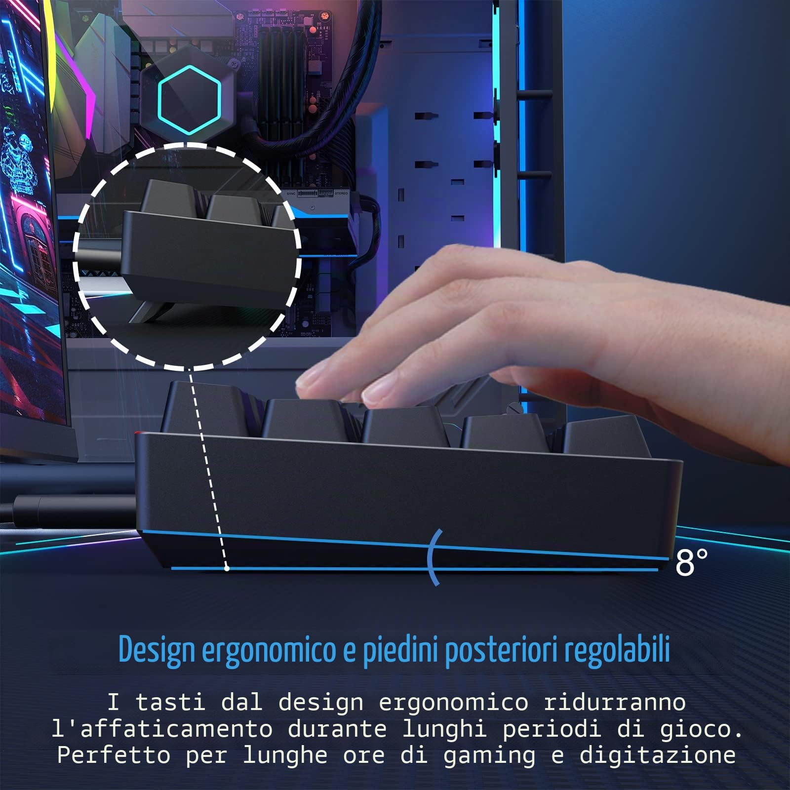 Dierya Tastiera da Gaming Meccanica al 60% con Interruttori Meccanici Lineari,DK61se Keyboard Gioco Monocromatico RGB Type-C Mini Compact 61 Tasti Anti-Ghosting（Layout US,QWERTY） Nero